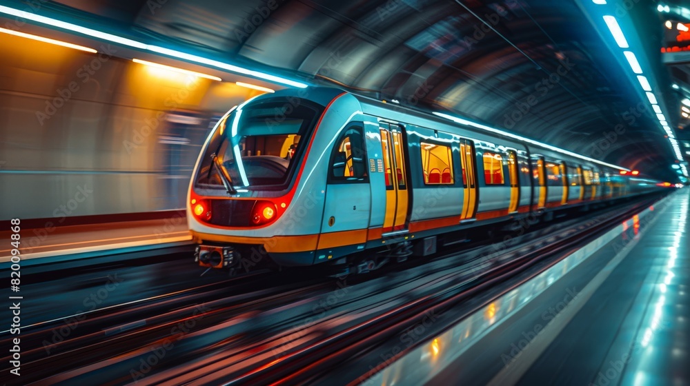 Fototapeta premium Modern subway in motion, new and trendy urban transport for quick travel