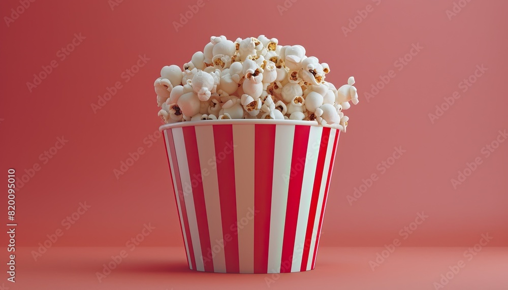 A red and white popcorn bucket with a lot of popcorn in it by AI generated image A red and white popcorn bucket with a lot of popcorn in it by AI generated image