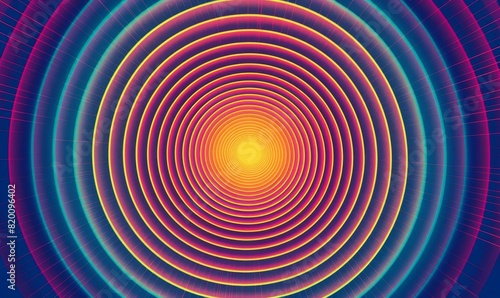 Geometric of Concentric circles in layers neon colour background