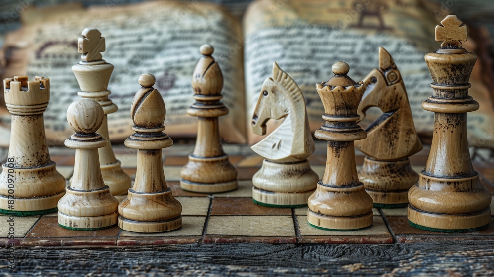 Chess pieces arranged on a chess board Chess pieces arranged on a chess board