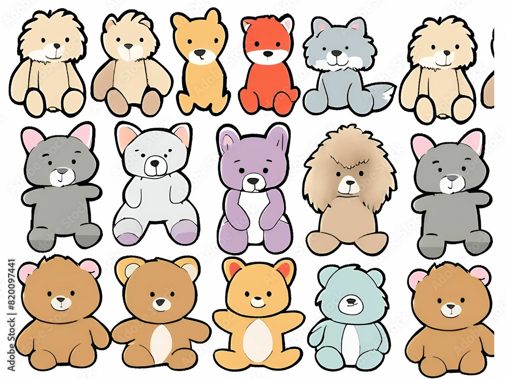 Fototapeta premium set of teddy bear on white background