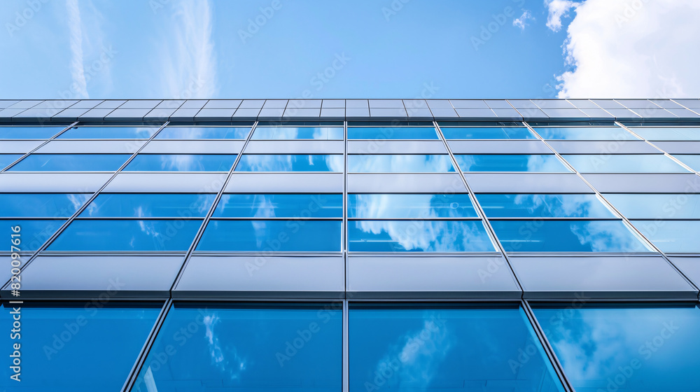Modern glass building. Exterior view of a modern glass building with reflections of clouds and sky. Modern glass building. Exterior view of a modern glass building with reflections of clouds and sky.
