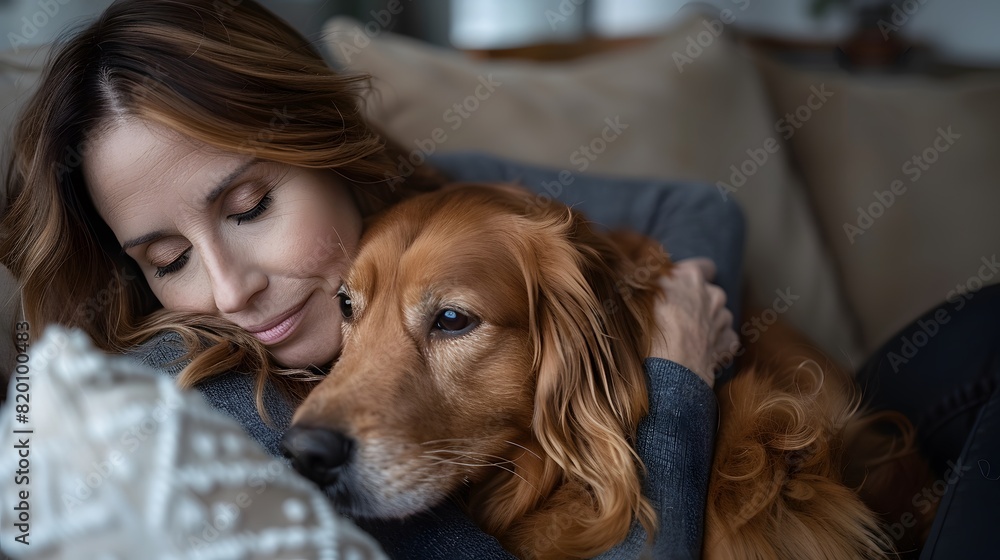 Canine Cuddles: Woman and Labrador Sharing a Heartwarming Hug