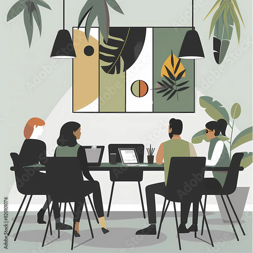 Flat design illustration of an office meeting corporate memphis style