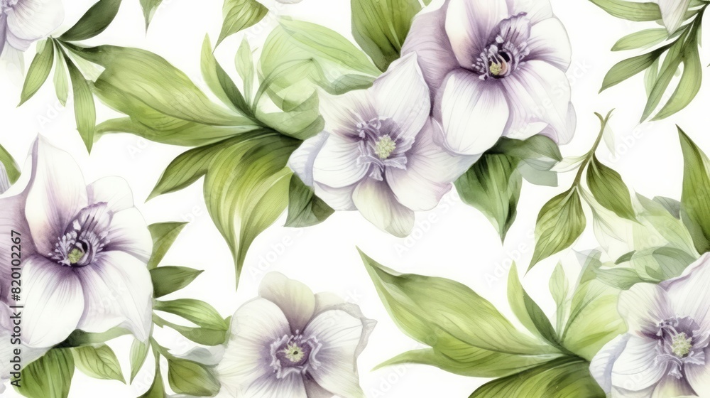 Obraz premium seamless pattern, Hellebore, Watercolor, white background