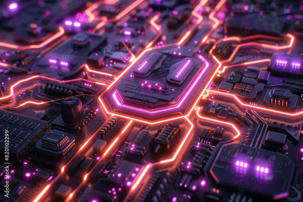 Fototapeta premium Macro view of intricate data circuit board