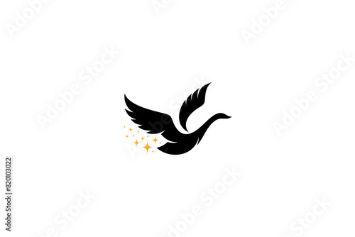 Flying swan silhouette logo decorated with scattered stars
