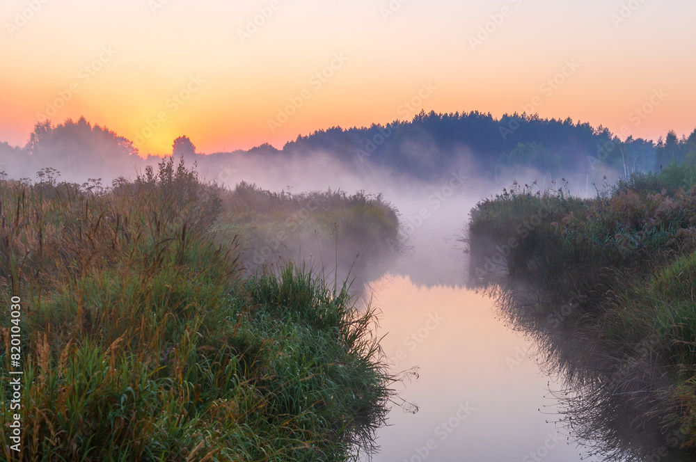 morning fog over the small river