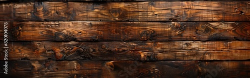 Vintage Rustic Wood Wall Texture for Background, Panorama or Banner - Scratched and Damaged Dark Brown Wooden Boards with Long History photo
