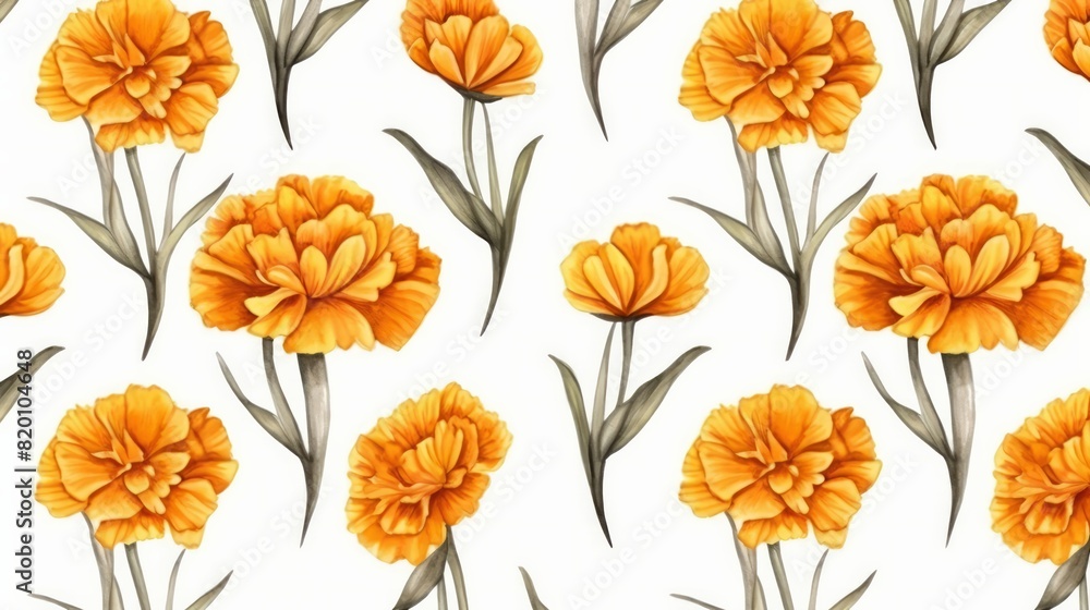 Fototapeta premium seamless pattern, Marigold, Watercolor, white background