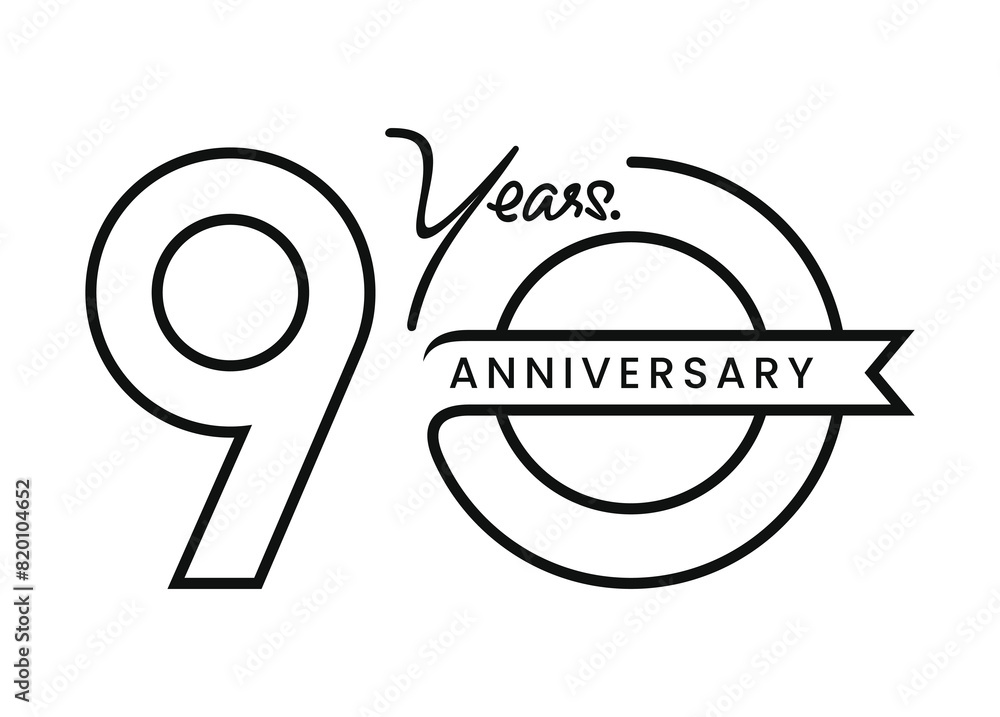 Line Art Doodle of anniversary 90 years logo design on white background for celebration moment. Vector Illustration Line Art Doodle of anniversary 90 years logo design on white background for celebration moment. Vector Illustration