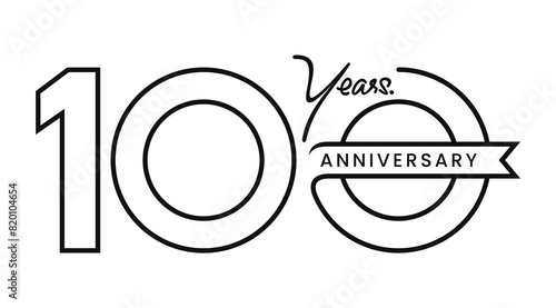 Line Art Doodle of anniversary 100 years logo design on white background for celebration moment. Vector Illustration