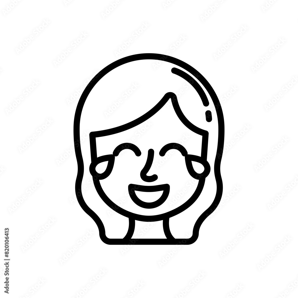 Face with tears of joy line icon. Girl emoji icon. Girl expression icon isolated on white background. Transparent background, minimalist symbol. Vector images Face with tears of joy line icon. Girl emoji icon. Girl expression icon isolated on white background. Transparent background, minimalist symbol. Vector images