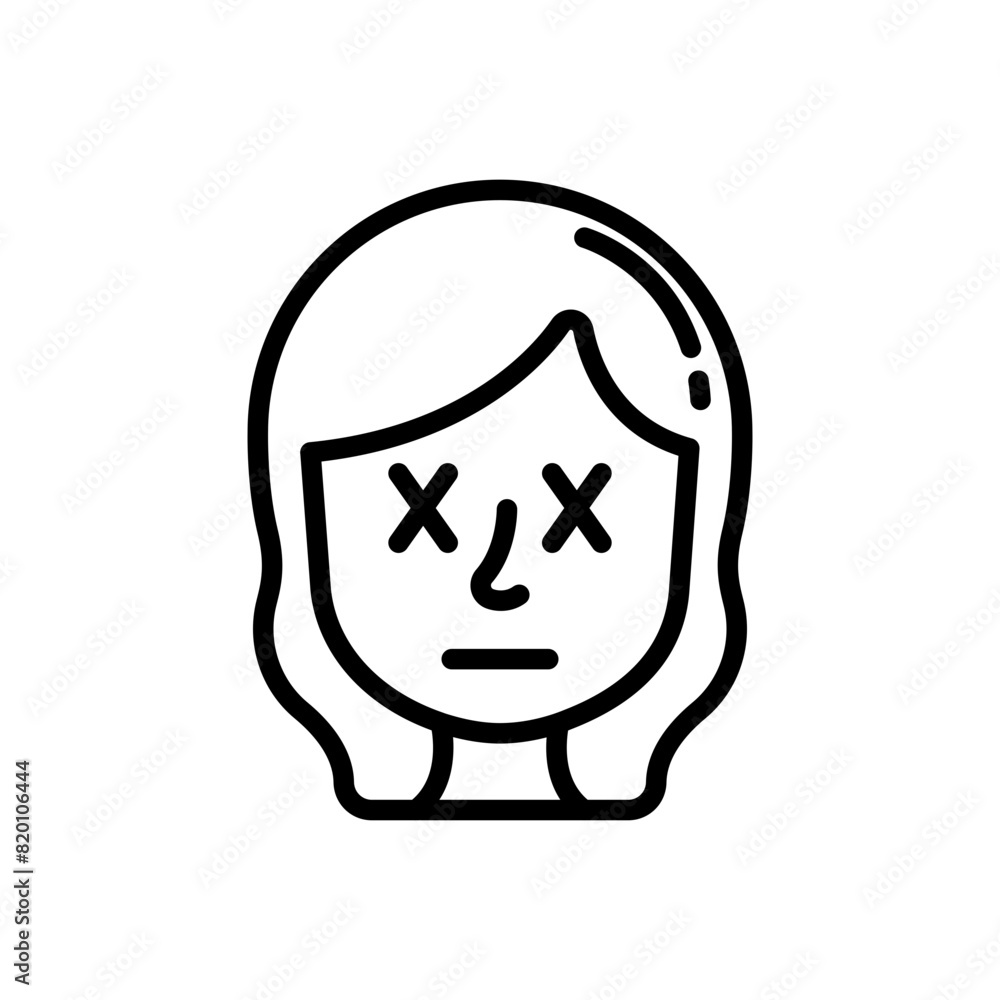 Face with crossed-out eyes line icon. Girl emoji icon. Girl expression icon isolated on white background. Transparent background, minimalist symbol. Vector images Face with crossed-out eyes line icon. Girl emoji icon. Girl expression icon isolated on white background. Transparent background, minimalist symbol. Vector images
