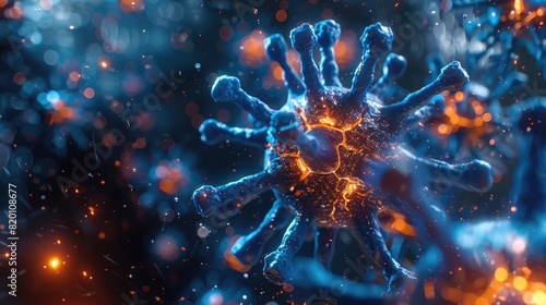 3d render of the new virus with blue and orange lights, 40k, high detail