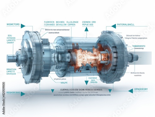 A diagram of a machine with a lot of parts and numbers. The numbers are in different colors and are labeled with letters