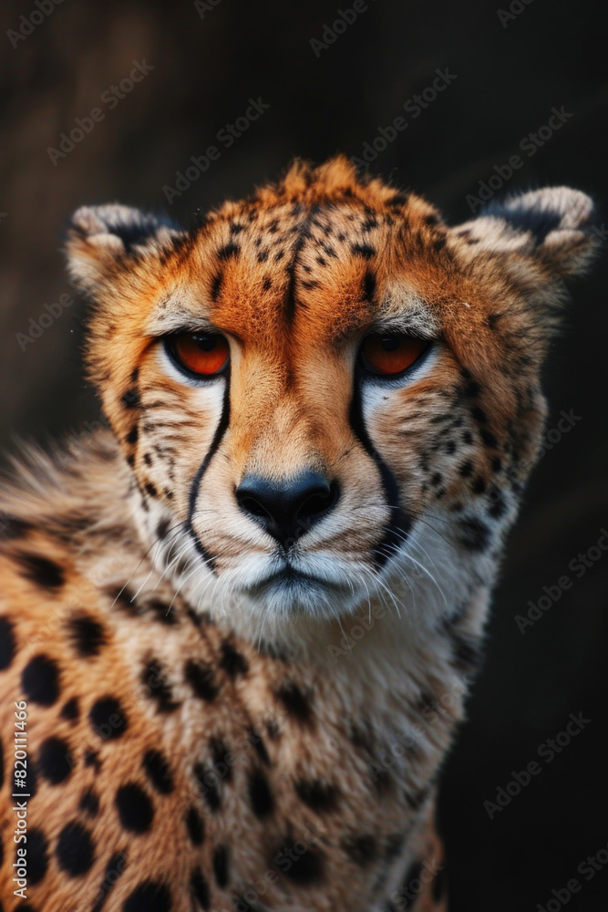 Fototapeta premium A close-up portrait of a leopard reveals its characteristic spotted fur
