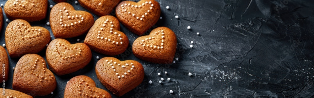 Gingerbread Heart Cookies - Festive Christmas Bakery Photography on Dark Concrete Table