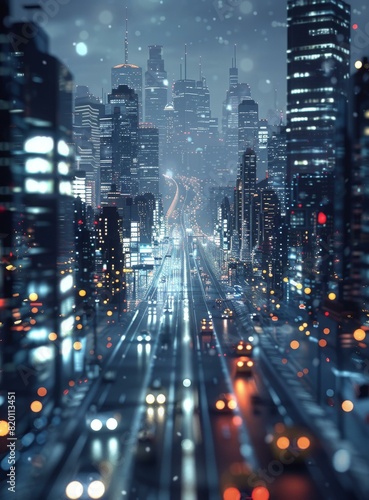 Futuristic City Street Night Rain
