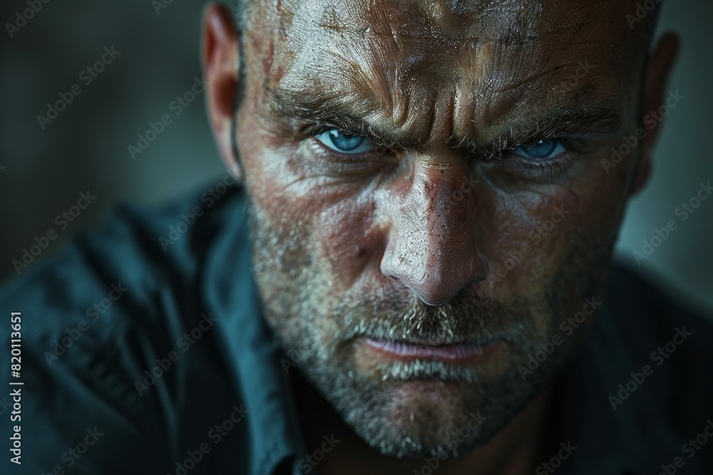Portrait of a man with intense blue eyes and a beard