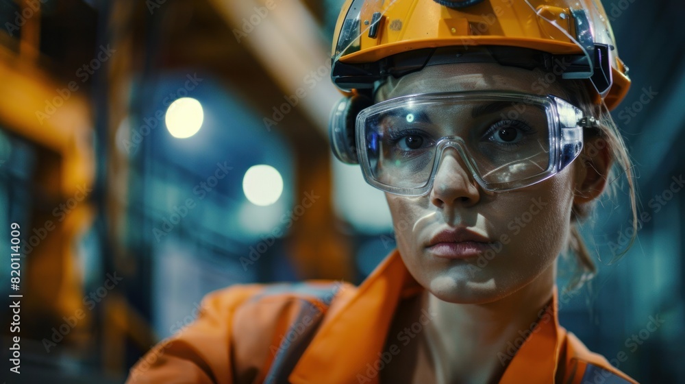 Quality control is carried out by a female engineer inspector using safety equipment during factory inspection of metalwork fabrication Quality control is carried out by a female engineer inspector using safety equipment during factory inspection of metalwork fabrication
