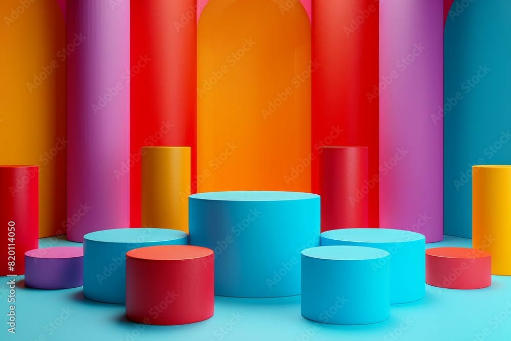 Geometric 3D Podiums with Modern Abstract Art Background Geometric 3D Podiums with Modern Abstract Art Background