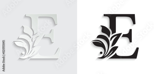 letter E flower letters. Vintage ornament initial Alphabet. Logo vector