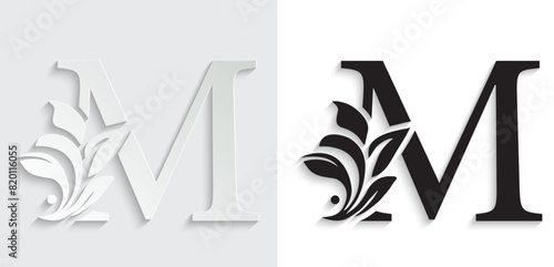 letter M flower letters. Vintage ornament initial Alphabet. Logo vector
