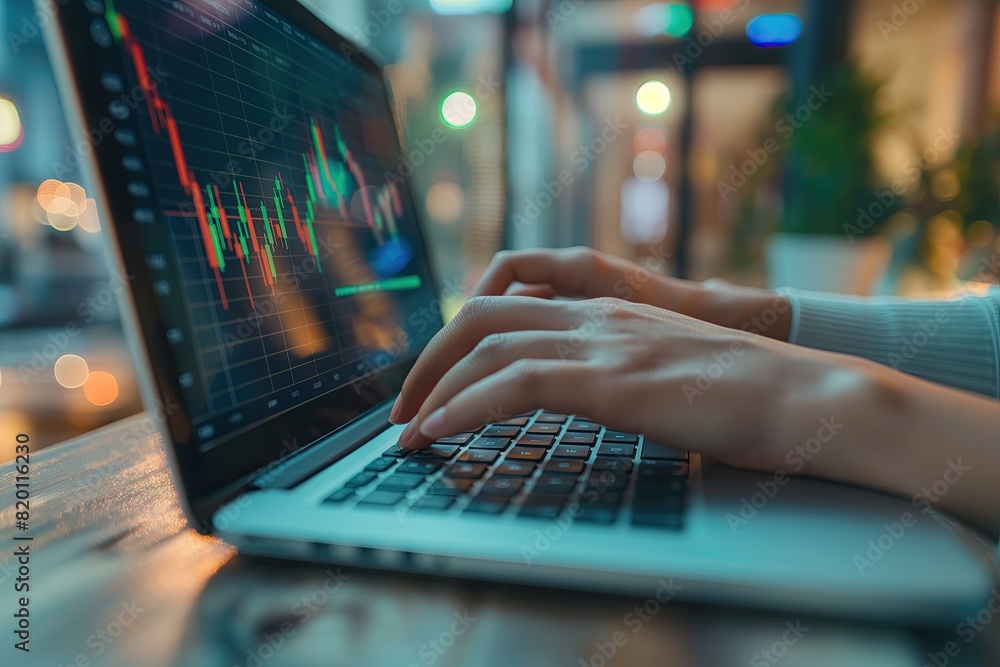 A stock trader working late at night, analyzing market data on multiple computer screens filled with graphs and charts.. A stock trader working late at night, analyzing market data on multiple computer screens filled with graphs and charts..