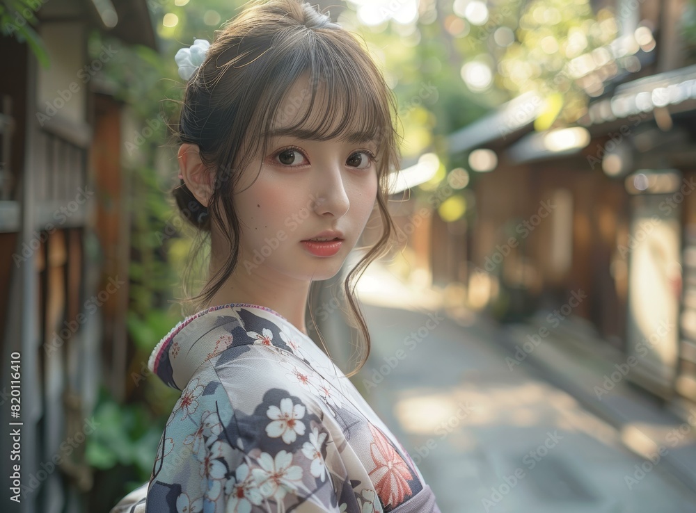 Portrait of a Serene Woman in a Traditional Japanese Kimono Portrait of a Serene Woman in a Traditional Japanese Kimono