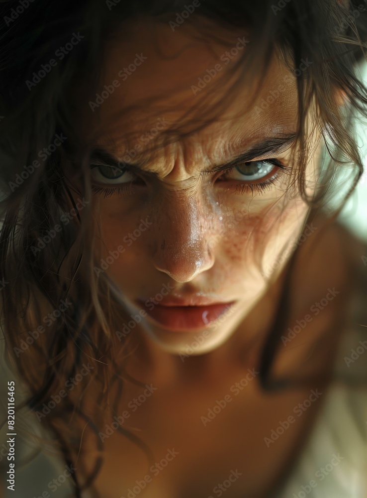 Portrait of a young woman with an angry expression on her face Portrait of a young woman with an angry expression on her face