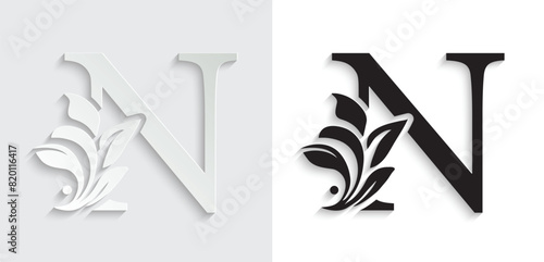 letter N flower letters. Vintage ornament initial Alphabet. Logo vector