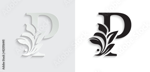 letter P flower letters. Vintage ornament initial Alphabet. Logo vector
