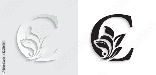 letter C flower letters. Vintage ornament initial Alphabet. Logo vector