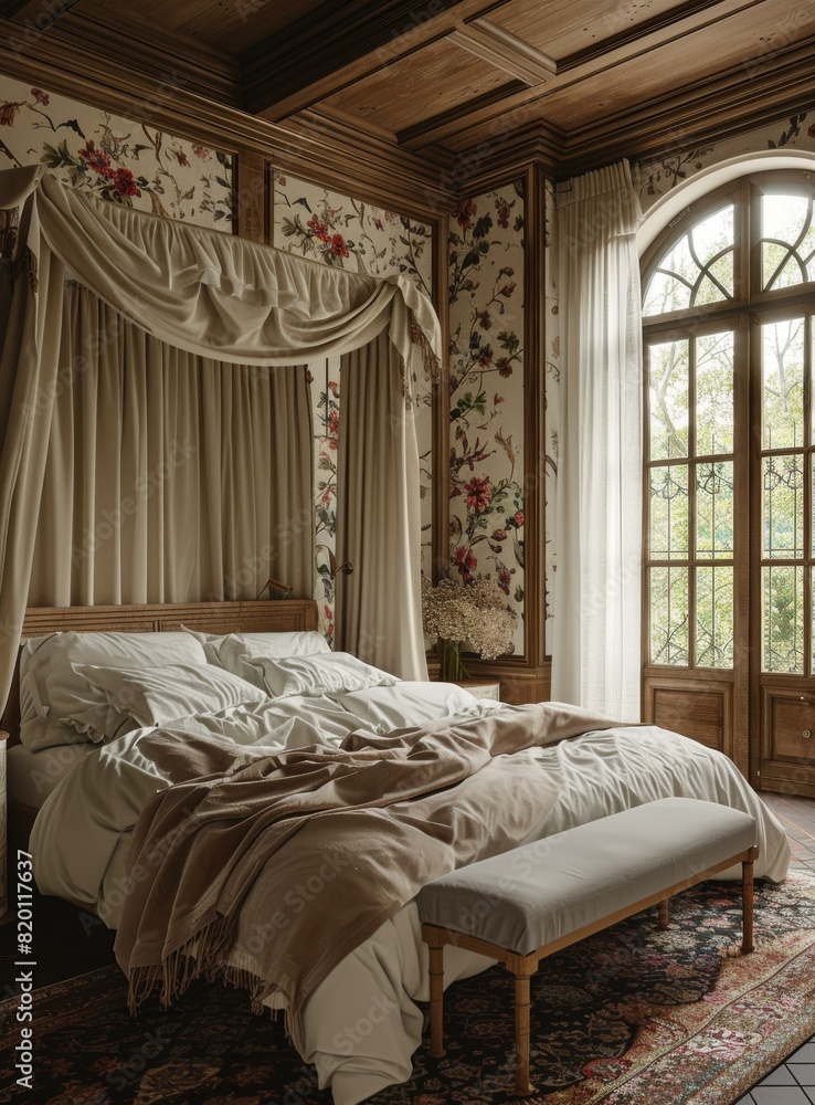 Classic Bedroom Interior with Wooden Furniture Classic Bedroom Interior with Wooden Furniture