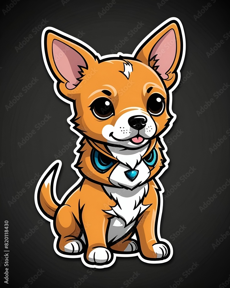 A cartoon dog with a collar sitting on a black background A cartoon dog with a collar sitting on a black background