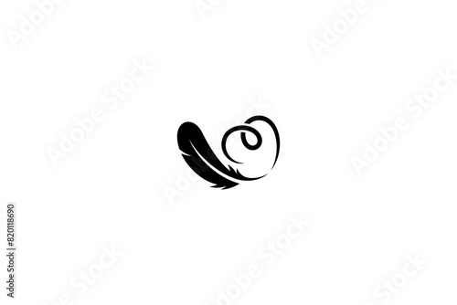 author feather logo with combination of love symbols flat vector design style