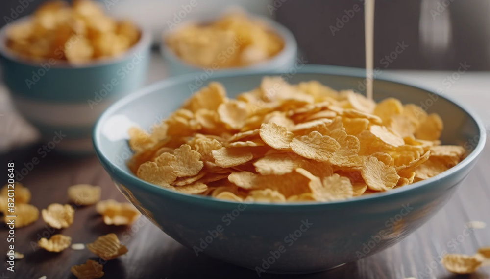 Ceramic bowl with cornflakes. Ceramic bowl with cornflakes.