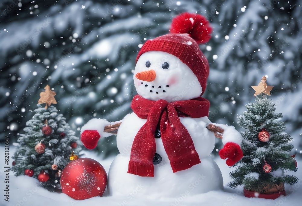 Fototapeta premium Christmas snowman in the forest