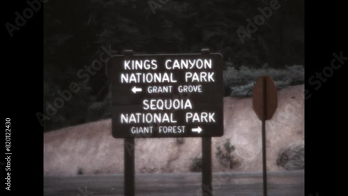 National Park Turning Point 1967 - A sign in Kings Canyon National Park direct visitors to Grant Grove or Giant Forest in the neighboring Sequoia National Park, in 1967. 