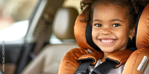 Enthusiastic Child in Car Seat Eager to Reunite with Friends at School. Concept Childhood adventures, Excitement and anticipation, School day frenzy, Back-to-school fun, Happy reunions photo