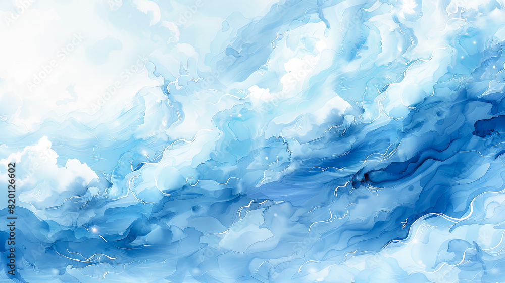 Obraz premium Blue watercolor background with clouds. Abstract vector illustration for your design