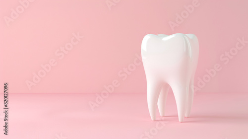 Molar human tooth model  empty pink background  copy space. Dental health concept  dental services medicine