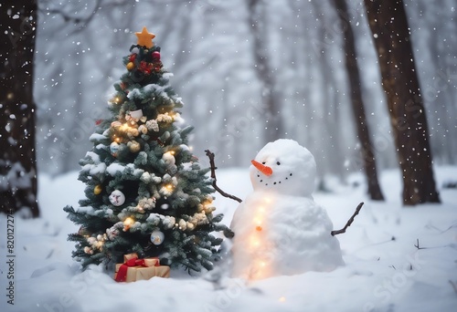 snowman at the christmas tree