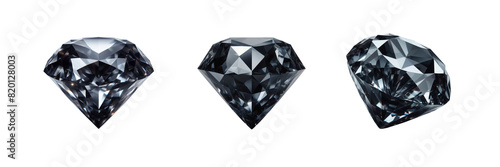 Set of three Black color crystal diamond, isolated over on transparent white background