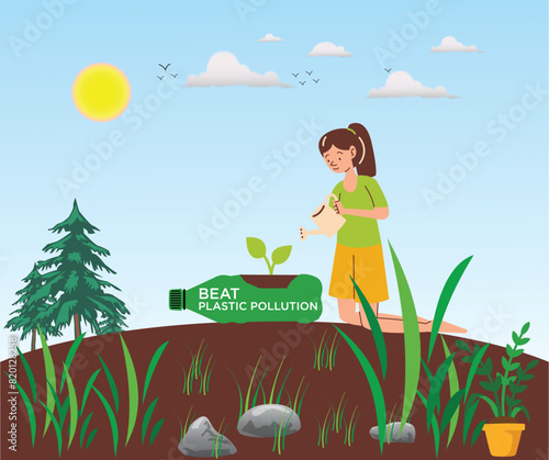 Beat Plastic Pollution, World Environment day concept 2024 vector background.