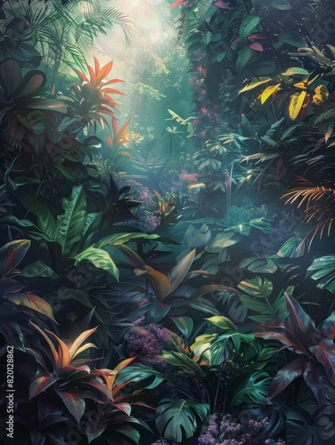 dreamy fantasy deep jungle lush vegetation, digital illustration © Business Pics