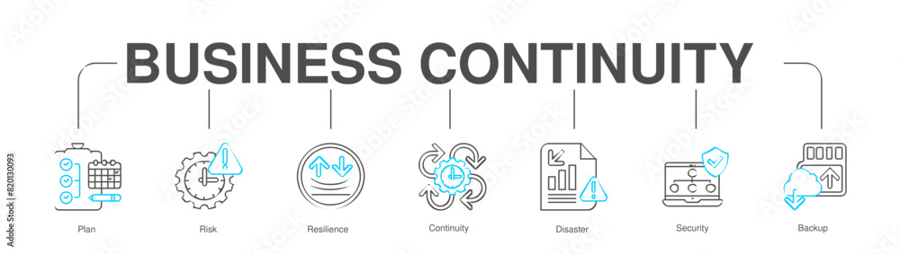 Business Continuity banner web icon vector illustration - combination of color lines
concept with icon of Plan, Risk, Resilience, Continuity,  Disaster, Security, Backup