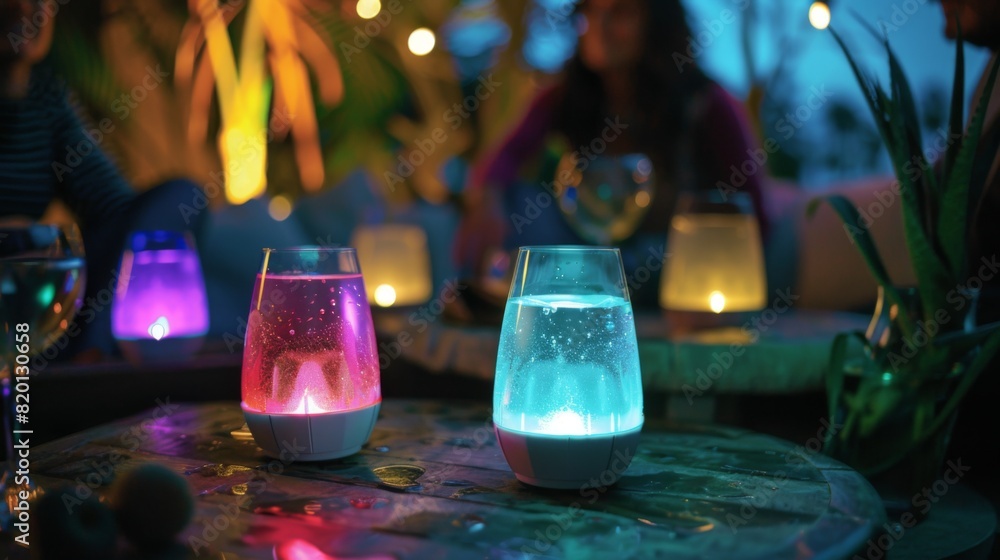 Wireless speaker with LED lights, adding a vibrant and dynamic atmosphere to a night-time party.
