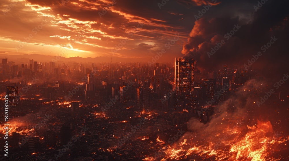 Big fire burning in the city at night. Big fire burning in the city at night.